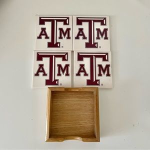 Texas A&M Coasters Set of 4 with wooden holder